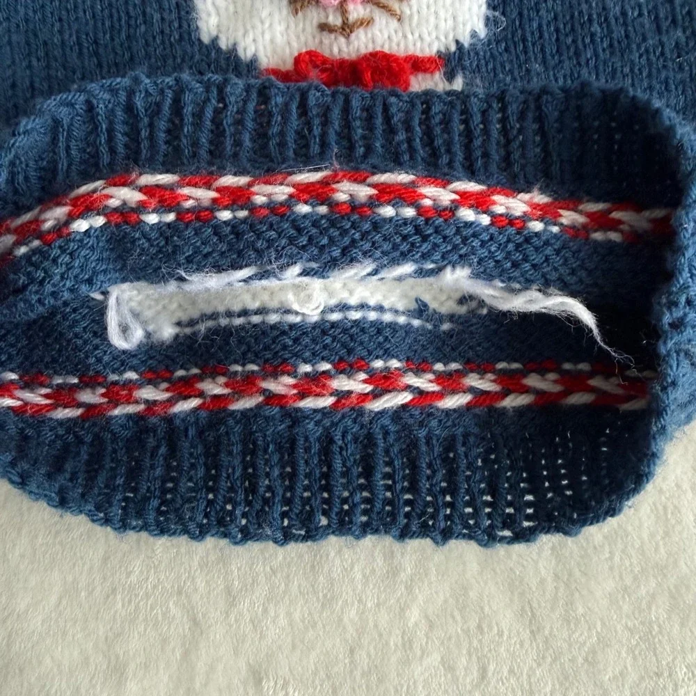 Handmadew‎ Novel Easter Bunny Baby Sweater Rolled Neck Blue White Cotton Blend - Picture 6 of 14